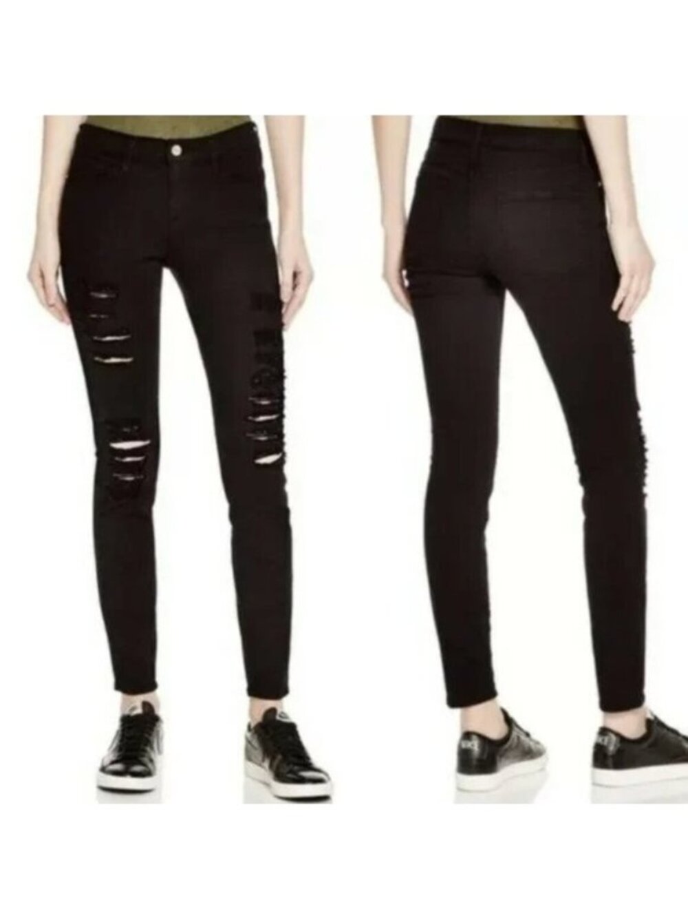 FRAME Le Skinny De Jeanne Ripped Film Noir Denim Jeans